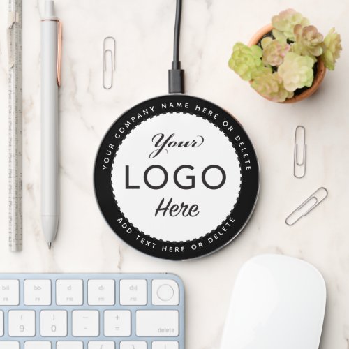 Professional Business Logo on Black  White Text Wireless Charger