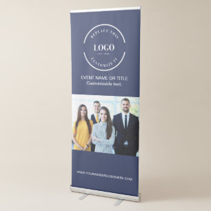 Professional Business Logo Photo Navy Blue Retractable Banner