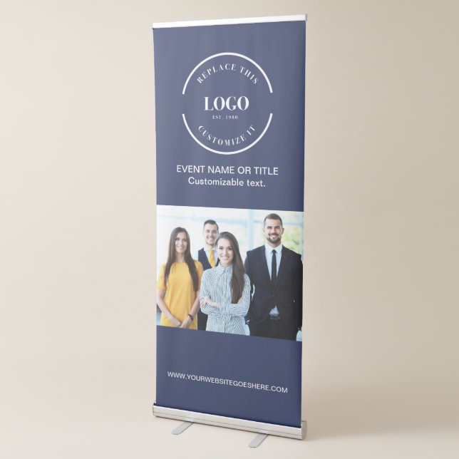 Professional Business Logo Photo Navy Blue Retractable Banner (3/4)