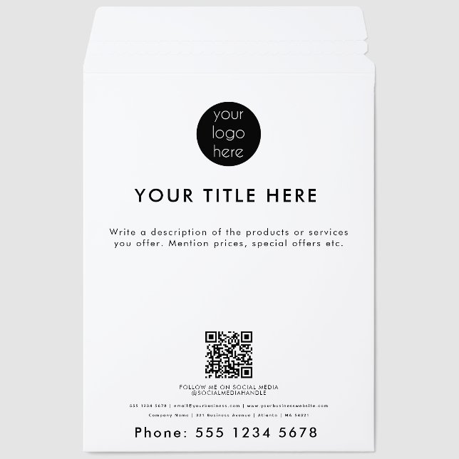 Professional Business Logo QR Code Promotional  Envelope Mailers (Front)