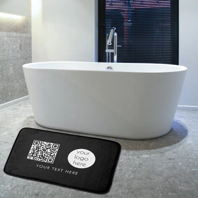 Professional Business Logo QR Code & Text Black Bath Mat | Zazzle