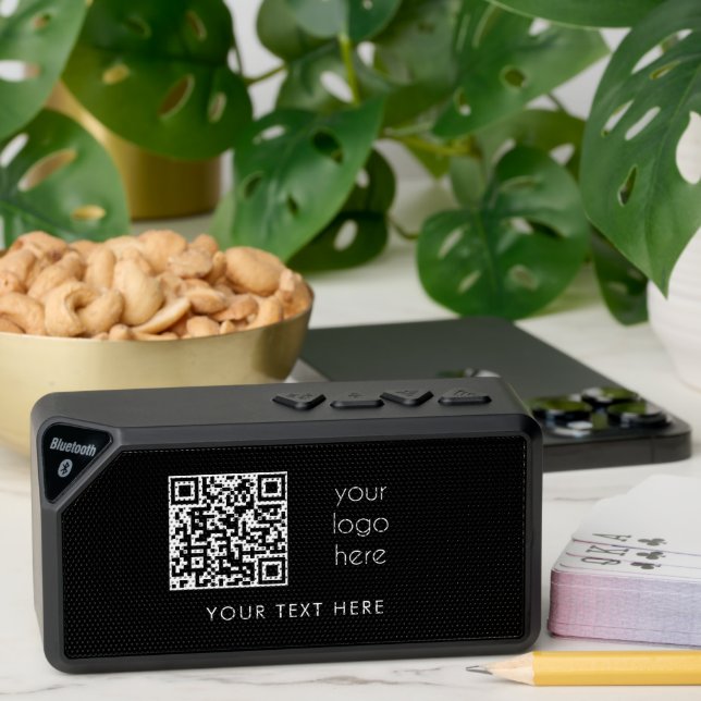 Professional Business Logo QR Code & Text Black Bluetooth Speaker (Insitu(Table))
