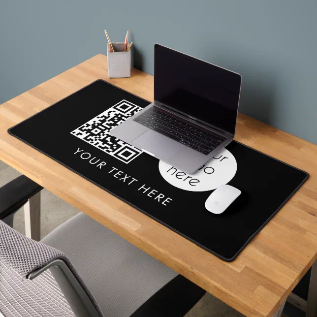 Professional Business Logo QR Code & Text Desk Mat | Zazzle