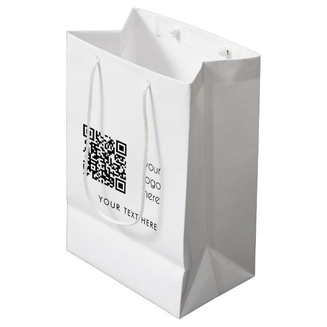 Professional Business Logo QR Code & Text  Medium Gift Bag (Front Angled)