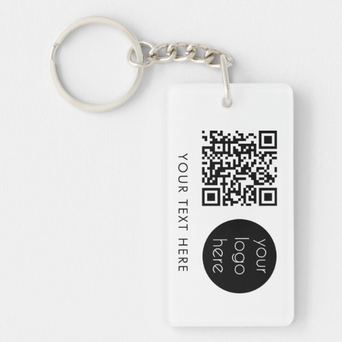 Professional Business Logo QR Code  Text White Keychain