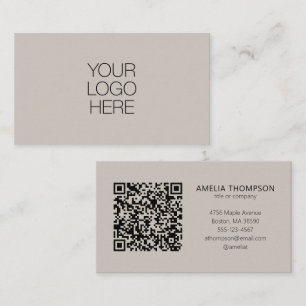 Professional Business Logo Soft Taupe QR Code Business Card