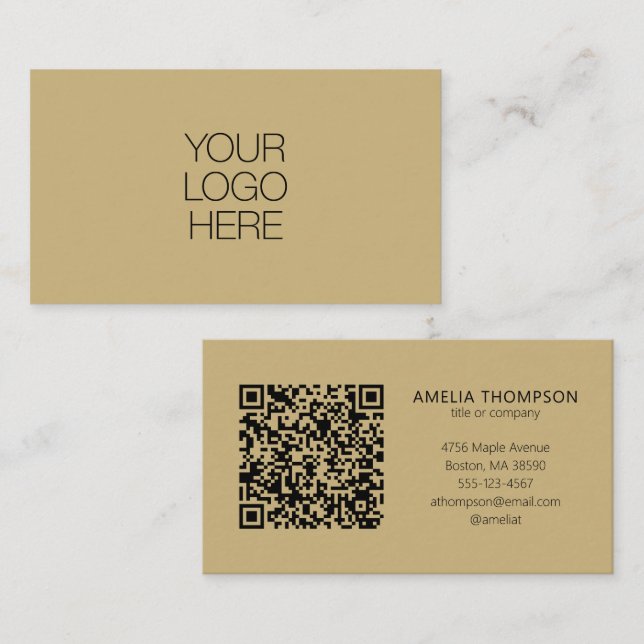 Professional Business Logo Tan Brown QR Code Business Card (Front/Back)