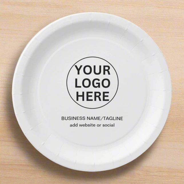 Professional Business Logo & Text Black & White  Paper Plates (Creator Uploaded)
