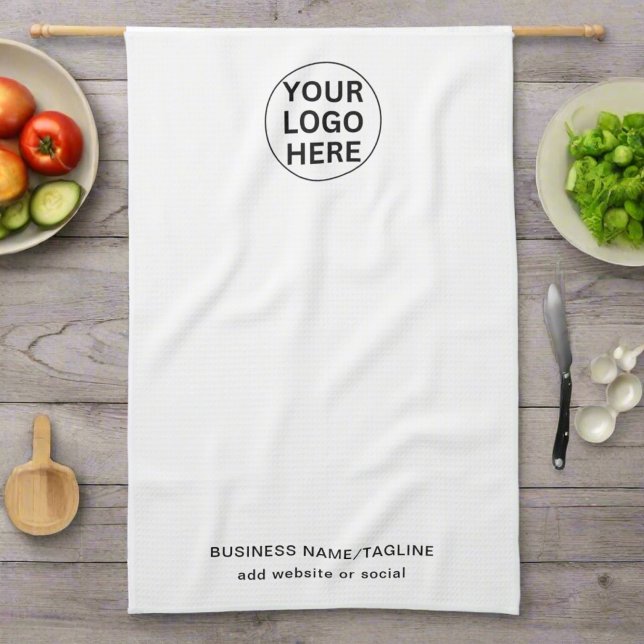 Professional Business Logo & Text Branded White  Kitchen Towel (Creator Uploaded)