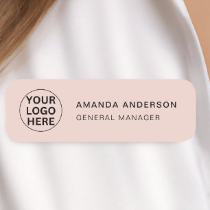 Professional Business Logo & Text Clean Blush Pink Name Tag