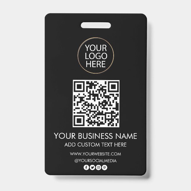 Professional Business Logo & Text Company QR Code  Badge (Front)