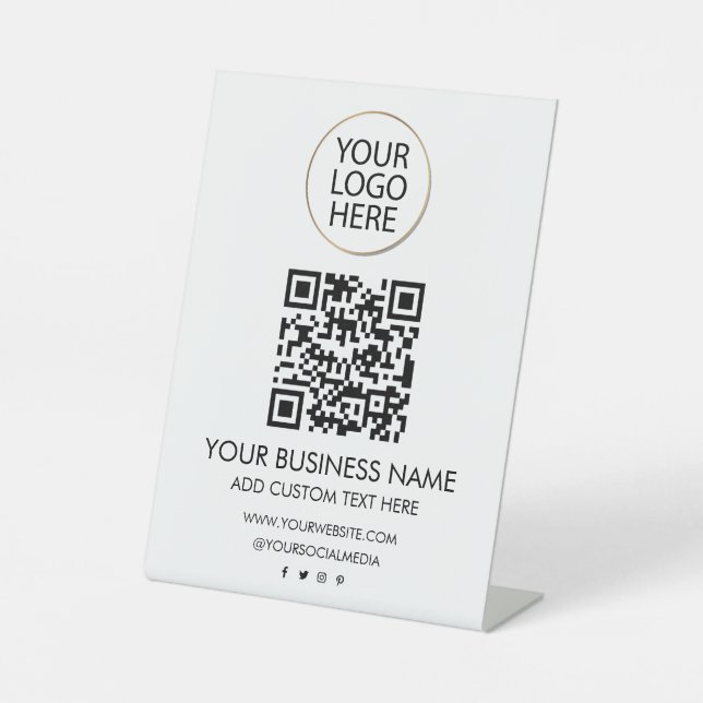 Professional Business Logo & Text Company QR Code  Pedestal Sign (Front)