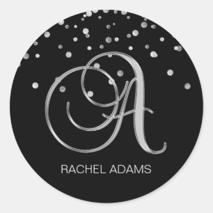 Professional Business Monogram Silver Black Classic Round Sticker