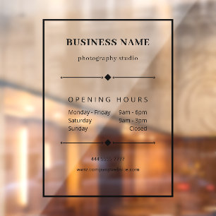 Professional Business Office Black Opening Hours Window Cling