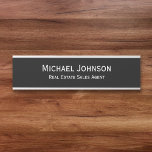 Professional Business Office Name Title Modern Door Sign<br><div class="desc">Custom, personalized, professional, modern, classy, stylish, elegant, business office cabin silver classic black and white script / typography, wall or door hanging metal sign name plate. To customize, simply type in your full name and designation / title. While you personalize, you'll be able to see a preview throughout. Perfect for...</div>