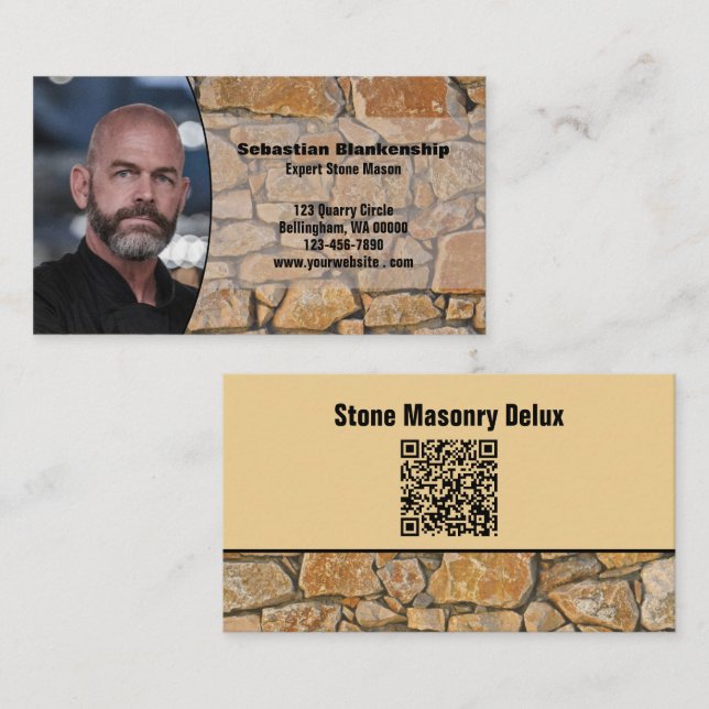 Professional Business Photo Stone Wall & QR Code Card (Front/Back)