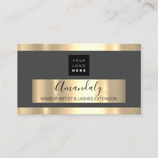 Professional Business Services Gold Logo VIP Gray Business Card (Front)