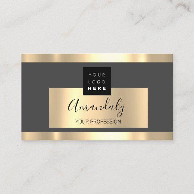 Professional Business Services Gold Logo VIP Gray Business Card (Front)