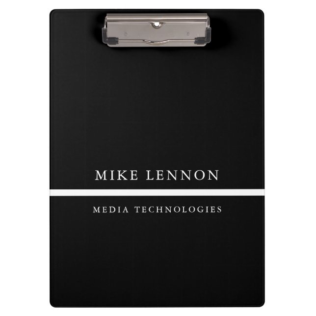 Professional Business Simple Black and White Clipboard (Front)