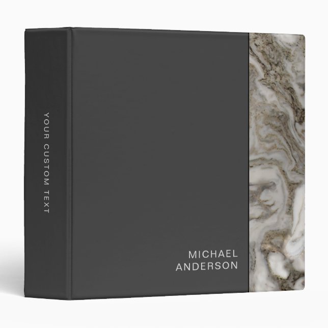 Professional Business Style Marble on Flat Black 3 Ring Binder (Front/Spine)