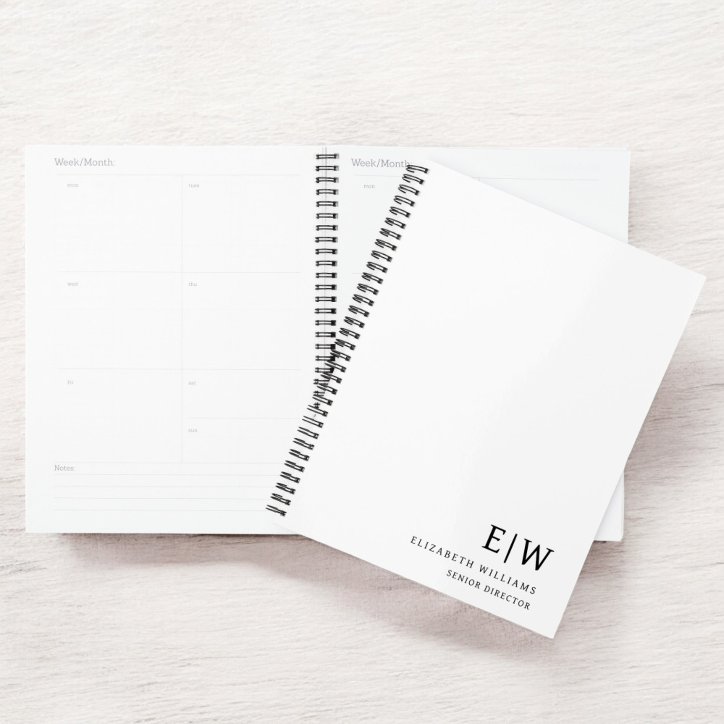 Professional Business White Monogram Initial Planner