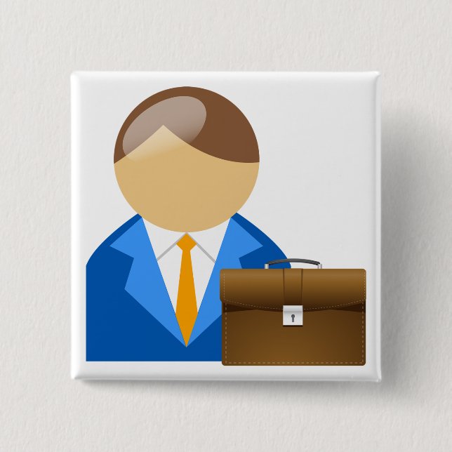 Professional Businessman Icon with Briefcase Button (Front)