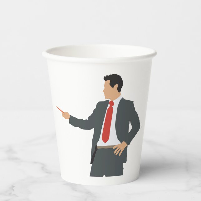Professional Businessman in Suit with Pointer Paper Cups (Front)