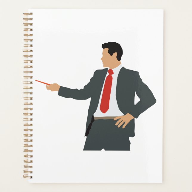 Professional Businessman in Suit with Pointer Planner (Front)