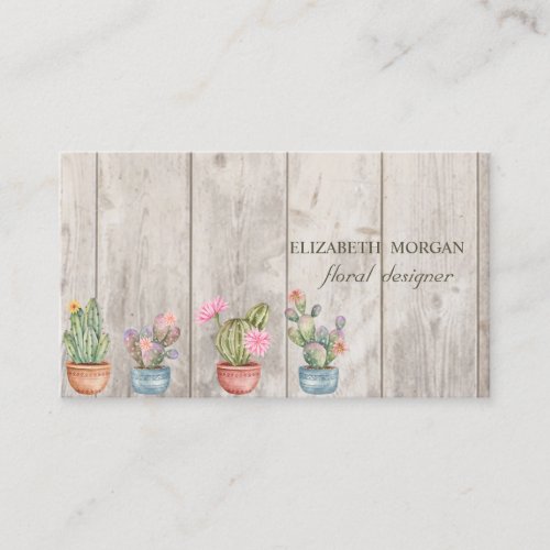 Professional CactusFlowersWood Texture  Business Card