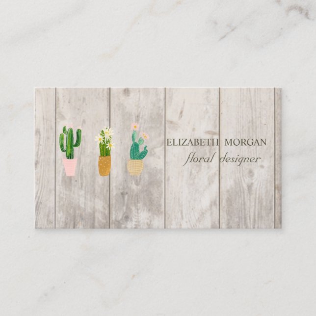  Professional Cactus Planted Wood Texture  Business Card (Front)