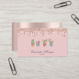 Professional Cactus Rose Gold Drips Business Card
