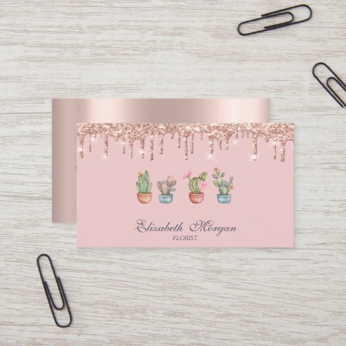 Professional Cactus Rose Gold Drips  Business Card