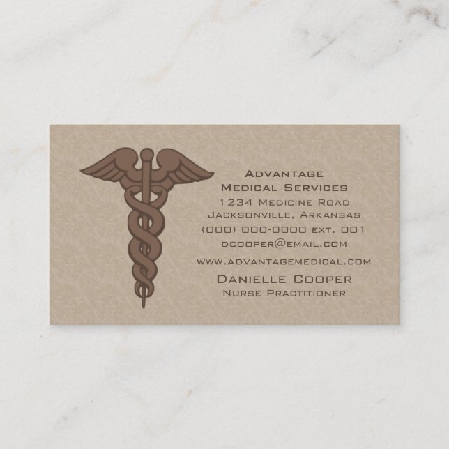 Professional Caduceus Business Card, Brown Card (Front)