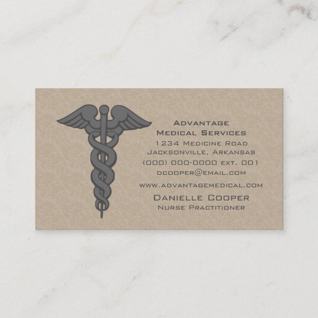 Professional Caduceus Business Card, Gray Card (Front)