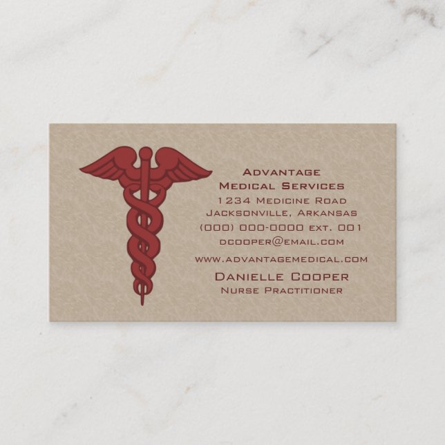 Professional Caduceus Business Card, Red Card (Front)