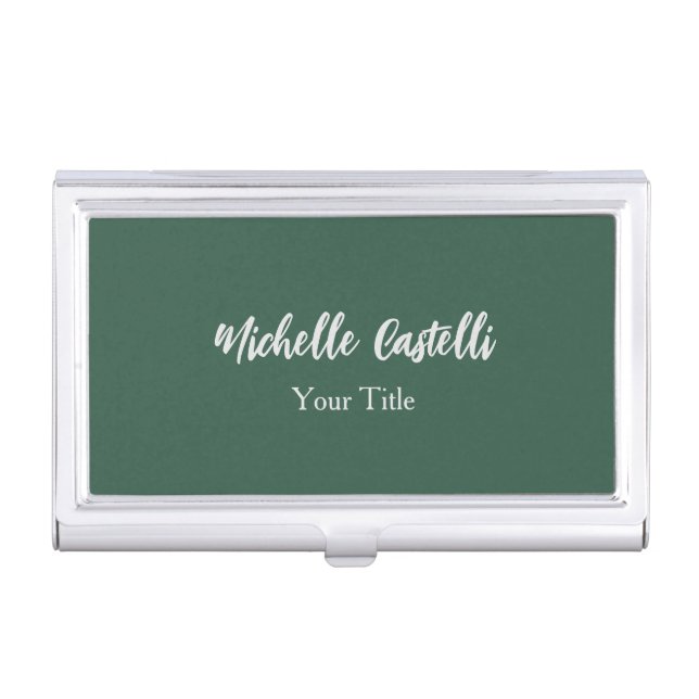 Professional Calligraphy Modern Minimalist Green Business Card Case (Front)