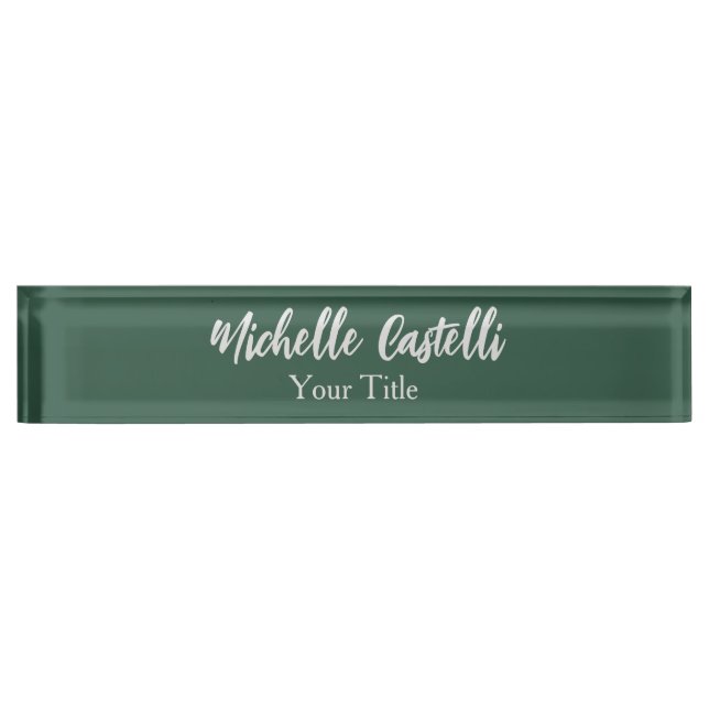 Professional Calligraphy Modern Minimalist Green Desk Name Plate (Front)