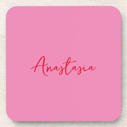 Professional calligraphy name custom pink beverage coaster
