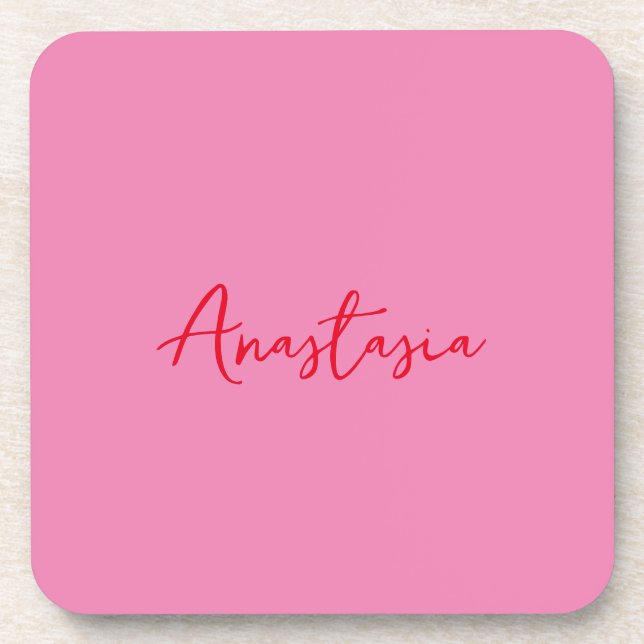 Professional calligraphy name custom pink beverage coaster (Front)