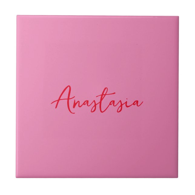 Professional calligraphy name custom pink ceramic tile (Front)