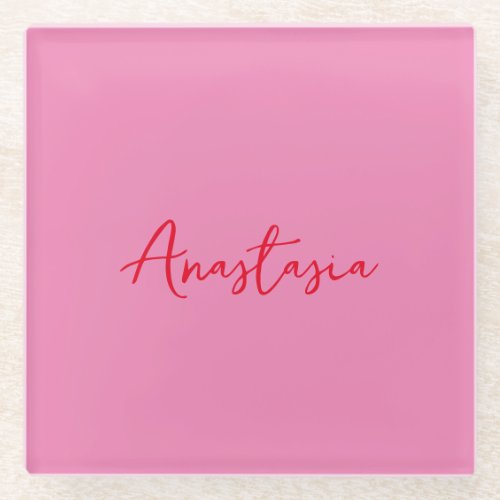 Professional calligraphy name custom pink glass coaster