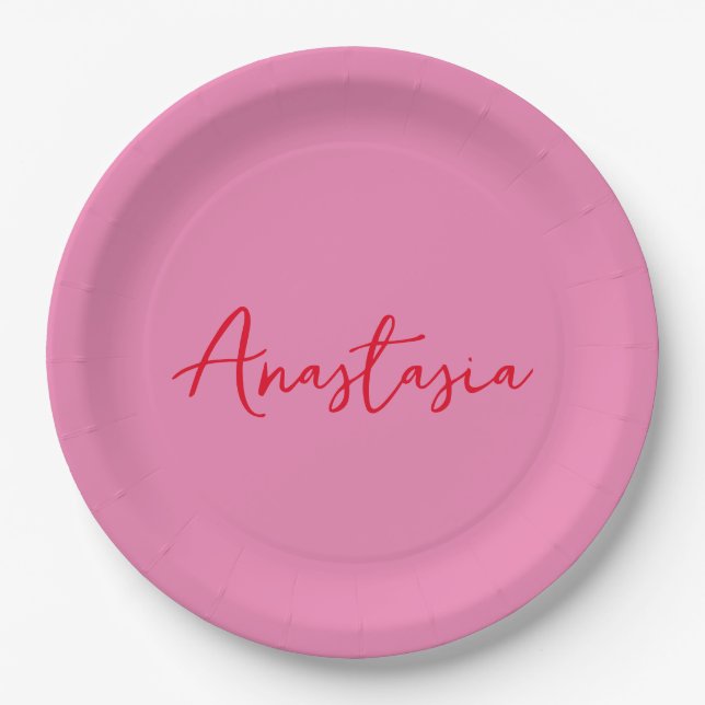 Professional calligraphy name custom pink paper plates (Front)