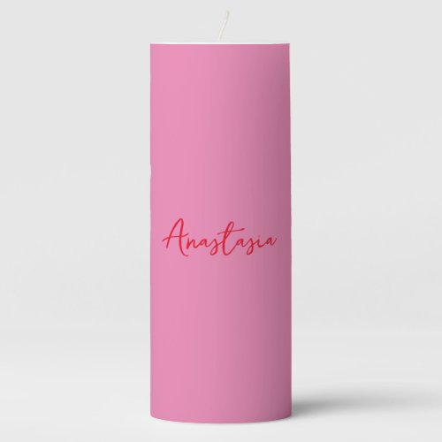Professional calligraphy name custom pink pillar candle
