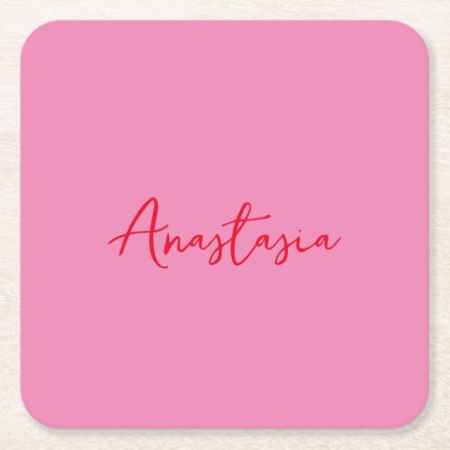 Professional calligraphy name custom pink square paper coaster