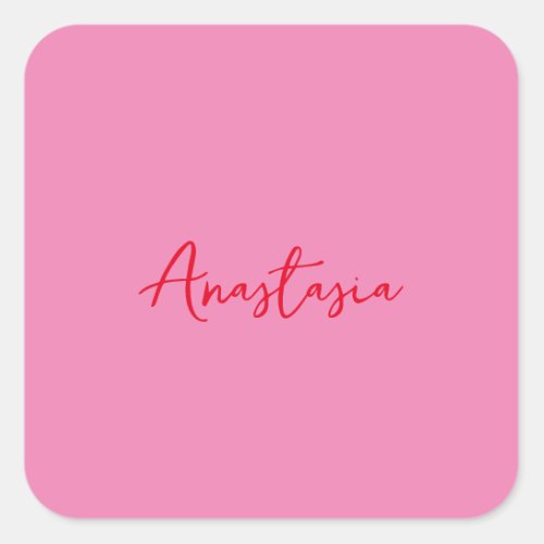 Professional calligraphy name custom pink square sticker
