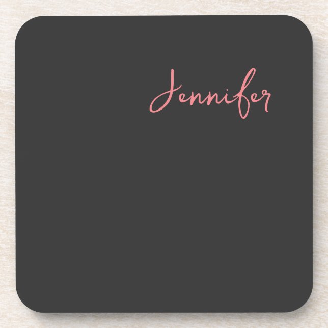 Professional Calligraphy Name Minimalist Plain  Beverage Coaster (Front)
