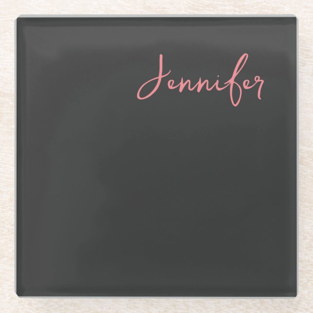 Professional Calligraphy Name Minimalist Plain  Glass Coaster (Front)