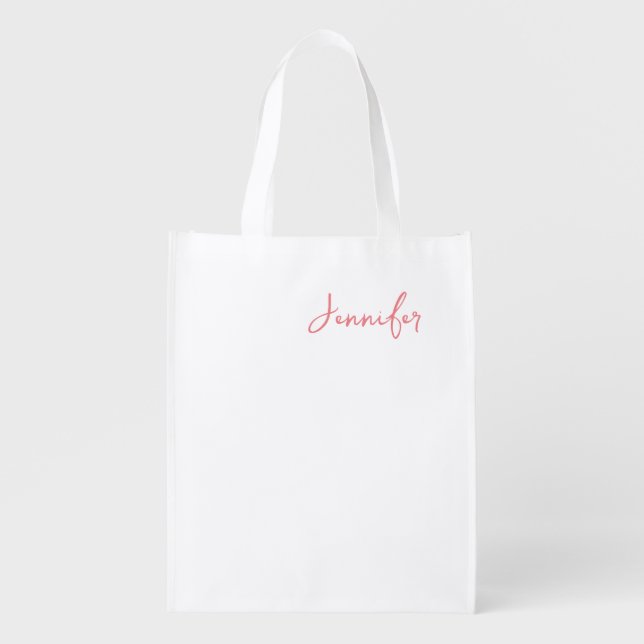Professional Calligraphy Name Minimalist Plain  Grocery Bag (Front)