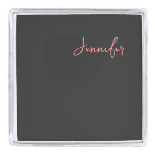 Professional Calligraphy Name Minimalist Plain Silver Finish Lapel Pin