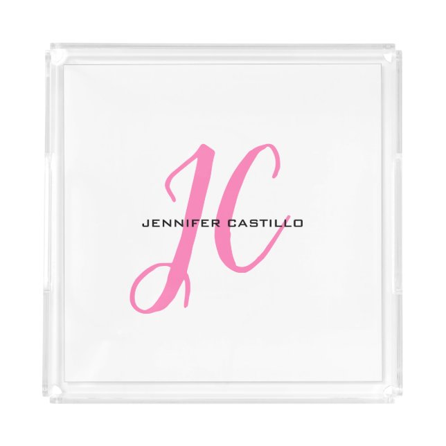 Professional Calligraphy Script Monogram Girly Acrylic Tray (Front)